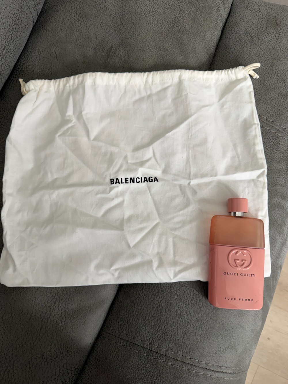 Balenciaga White Logo Drawstring Pouch